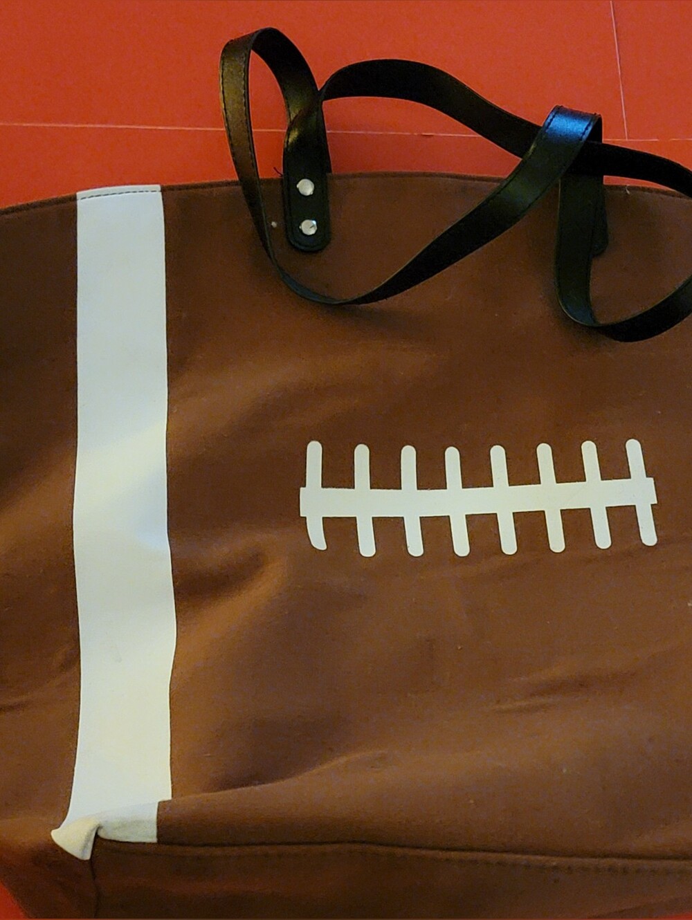 Brown Football-Print Tote Bag with Black Straps